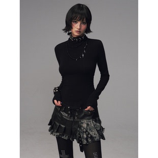 失落后花园朋克铆钉半高领收腰内搭修身上衣女保暖加绒百搭针织衫