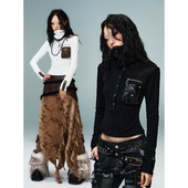 失落后花园暗黑朋克高领翻领多穿法修身 上衣 打底衫 显瘦针织衫 长袖