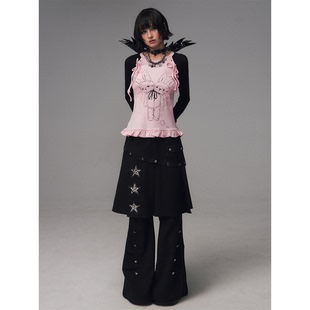 一体秋冬休闲垂感微喇西装 轻亚复古假两件百褶裙裤 裤 赵梦同款