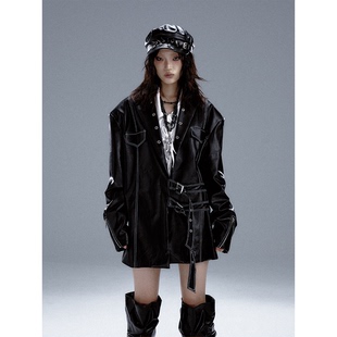 失落后花园暗黑朋克高级感重磅皮衣外套金属装 饰酷飒宽松廓形西装