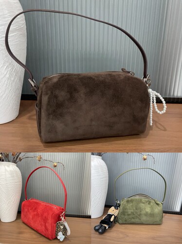 韩国同款 RIBBONBIT 1101011绒面牛皮100%单肩圆筒包