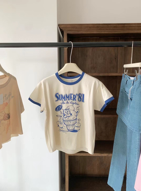 韩国复古可爱小T恤 viaplain1022906 猫咪图案短袖上衣