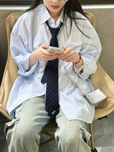 韩国同款 grove1031401   棉100%男友风条纹衬衫