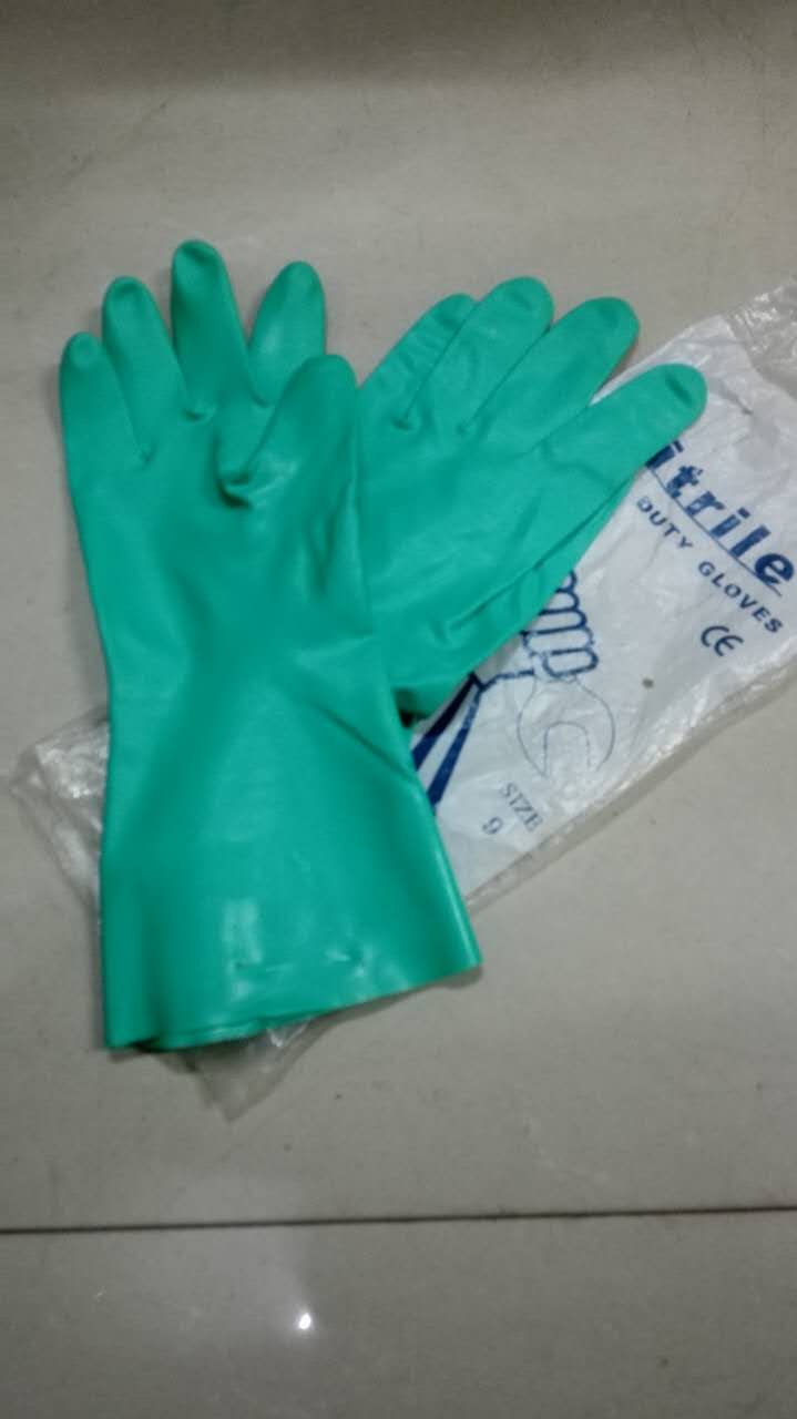 12副包邮 nitrile 绿色加厚丁腈植绒 耐油耐酸碱 耐溶剂 防化手套