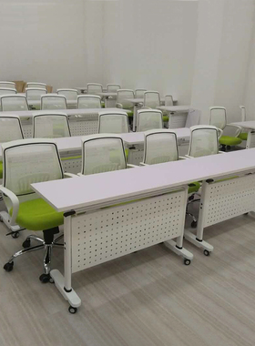 办公桌白色长条桌洽谈折叠钢木组合会议台多功能移动会议桌培训桌