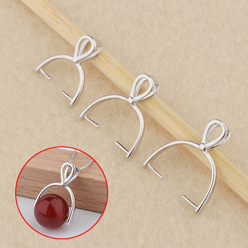 庭祥凯 S925纯银扣玉器水晶圆珠扣头 珠托珠横孔左右孔夹扣吊坠托