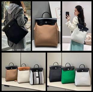 裴格H家手工全手缝Herbag a dos帆布双肩包原版皮拼帆布双肩背包
