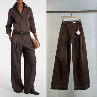 2025年秋冬新款BC咖色拖地直筒牛仔长裤女高腰显瘦百搭美拉德复古