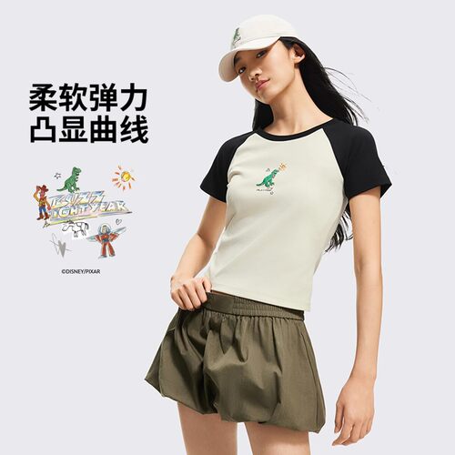李宁夏季迪士尼玩具总动员联名系列女子修身短袖文化衫AHSW484