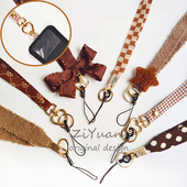 小众ins风长款 蝴蝶结可拆卸挂脖绳手机贴夹片结实手腕短挂绳带链