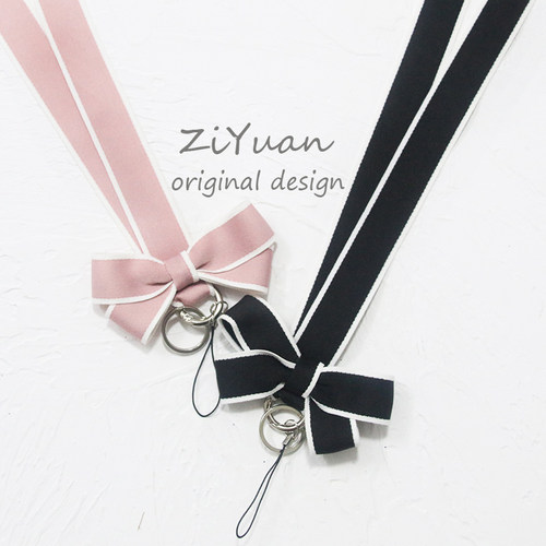 秋冬款毛边蝴蝶结钥匙宽带挂脖绳