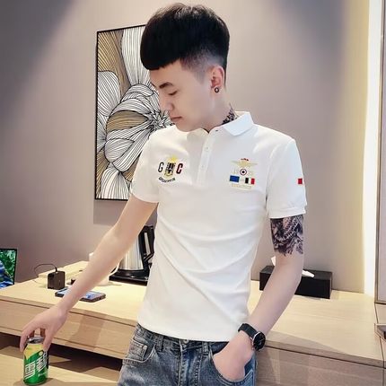 社会精神小伙polo衫男短袖t恤网红潮牌ins夏季修身半袖超火上衣服