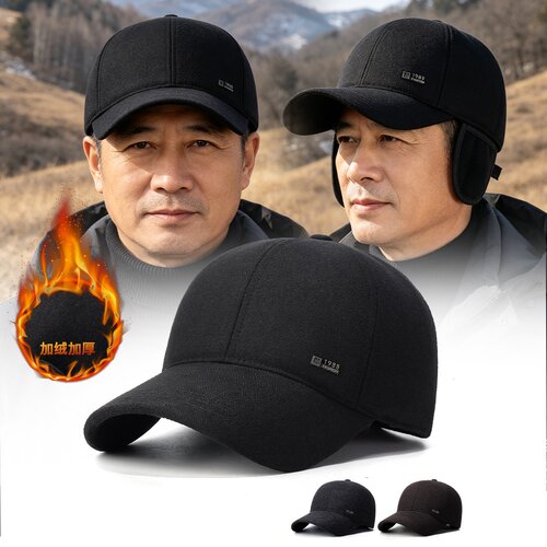 冬季款休闲保暖中老年棒球帽男士护耳帽加绒加厚户外骑行帽跨境