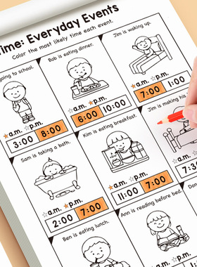 Telling Time Workbook外贸小学生时间换算数学练习册认识时钟表