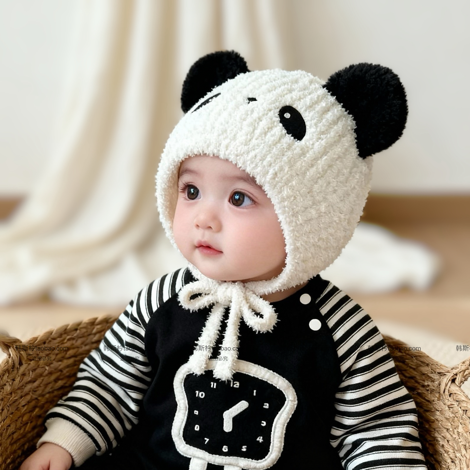 婴儿帽子秋冬季可爱超萌加厚保暖小月龄婴幼儿针织护耳帽防风毛线