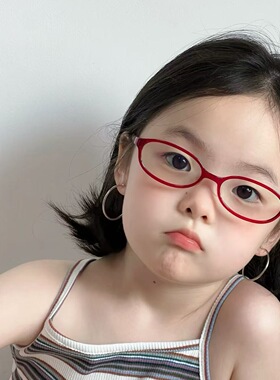 ins文艺复古红色椭圆小框中大童防蓝光眼镜TR超轻眼镜框凹造型潮
