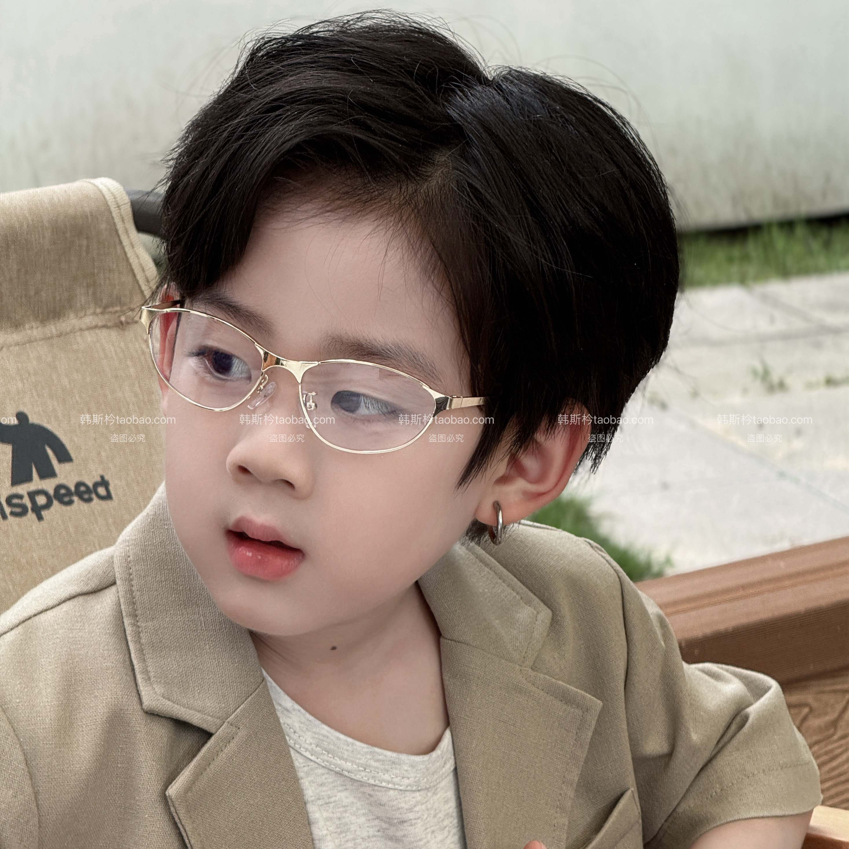 儿童高级感复古金属框猫眼眼镜韩范男女宝宝户外百搭凹造型平光镜