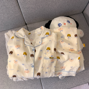 奶huhu可爱卡通休闲睡衣女春秋季 云朵棉小翻领开衫 长袖 家居服套装