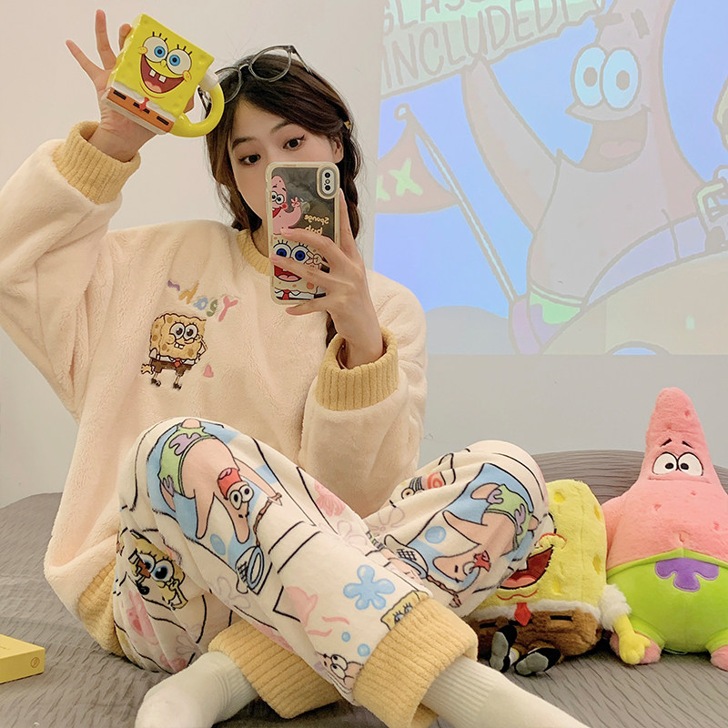 网红风睡衣女法兰绒学生家居服