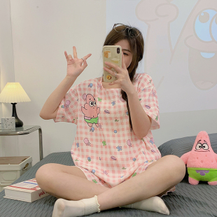 睡衣女夏季 云朵棉圆领套头短袖 趣味风卡通动漫可爱女生家居服套装