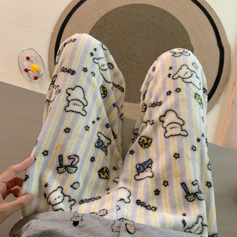 秋冬新款法兰绒睡裤女日系ins风卡通可爱学生休闲珊瑚绒家居长裤