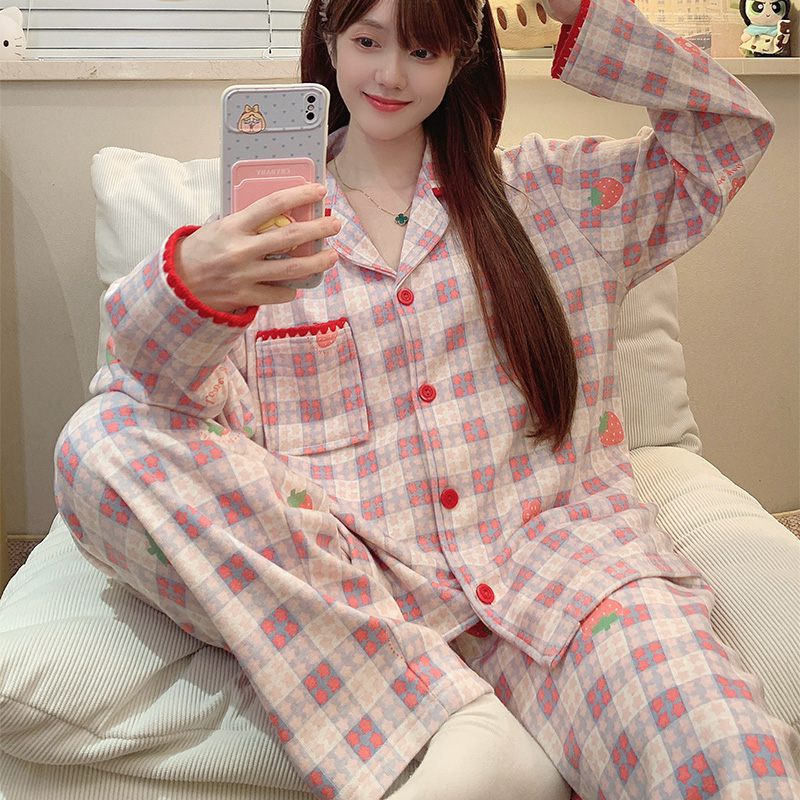 日系卡通可爱羊绒睡衣女秋冬新款