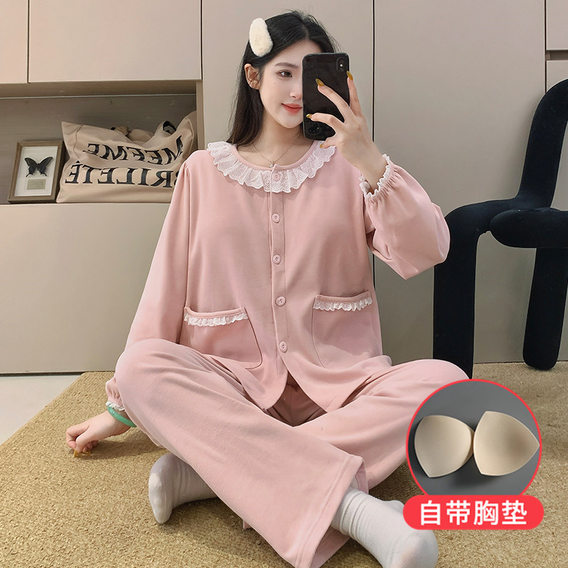 带胸垫睡衣女秋冬新款羊绒家居服