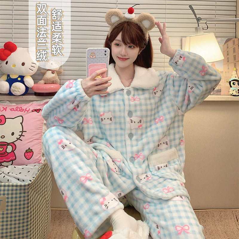 法兰绒睡衣女2025冬季新款网红