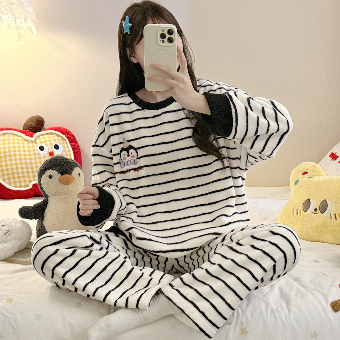 法兰绒睡衣女软萌卡通可爱学生