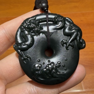 新疆和田黑碧玉望子成龙平安扣手把件摆件小配饰玉石雕刻培训学校
