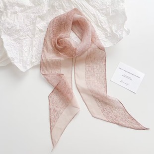 小香风粉色斜角长条真丝小领巾女洋气桑蚕丝乔其纱百搭飘带丝巾