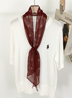 新款真丝乔其纱波点丝巾女时尚百搭法式长条丝巾衬衫领巾护颈装饰