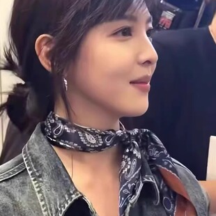 章若楠同款桑蚕丝丝巾女2025春夏搭配衬衫领巾围脖腰果百搭方巾