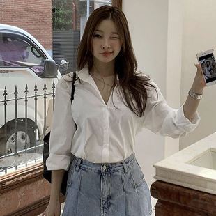 正品 六0903韩国正品 区都市通勤欧美纯色修身 衬衫 6a959d4de341