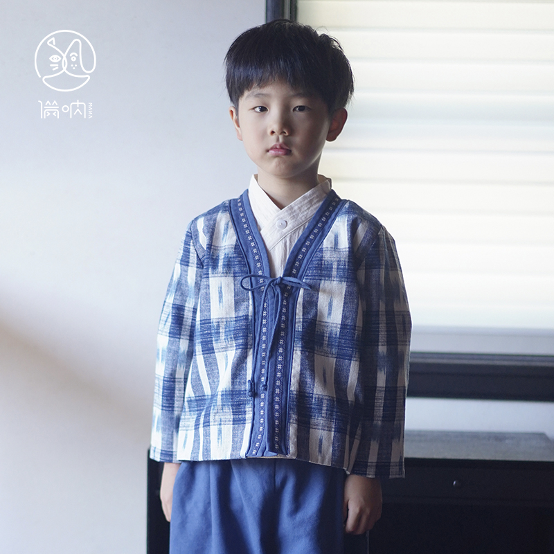 满呐秋冬新中式棉麻对襟男童上衣