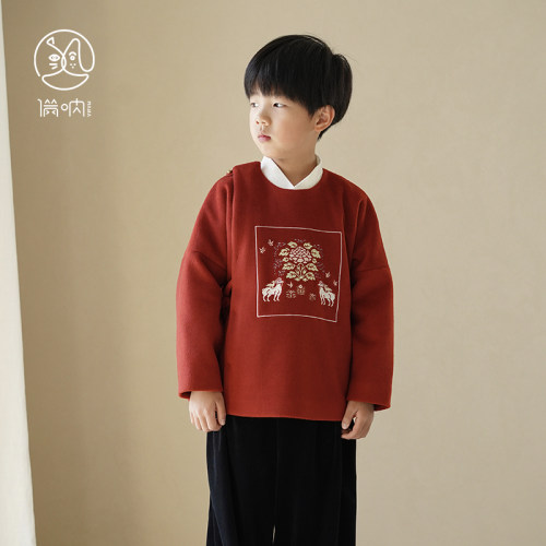 满呐明代改良外套男童红色年服