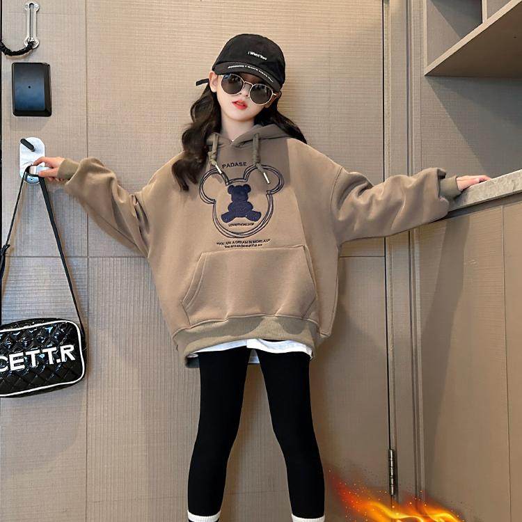 女童春秋连帽卫衣2025新款中大童洋气网红儿童春秋季女孩打底上衣