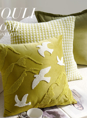 绿色高端轻奢客厅靠垫办公室抱枕套不含芯沙发腰枕床上靠垫可拆洗