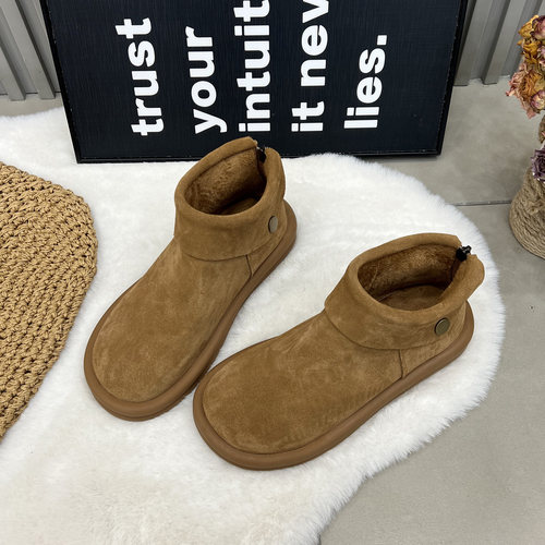 森系真皮小短靴复古后拉链马丁靴