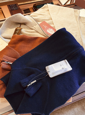 2024秋冬新款男高级立领拉链针织开衫外套绵羊毛天丝混纺毛衣9338