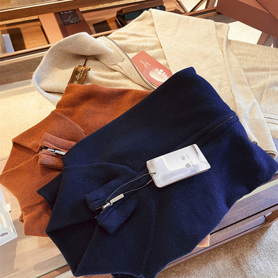 2024秋冬新款男高级立领拉链针织开衫外套绵羊毛天丝混纺毛衣9338