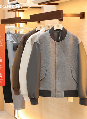 2025秋冬季新款男士户外保暖棒球领飞行夹克羊毛混纺棉衣外套1774