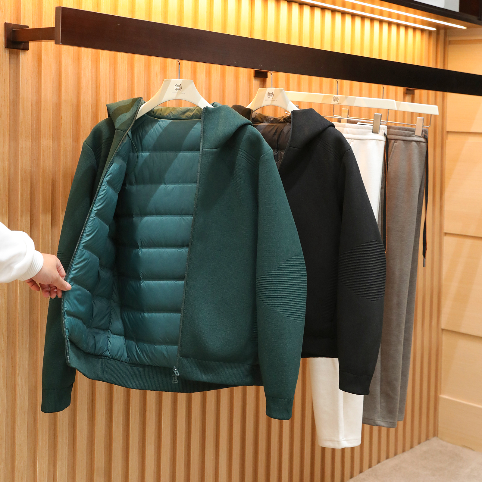 2025冬季新款男士城市户外休闲保暖白鹅绒针织连帽鹅绒服外套1538