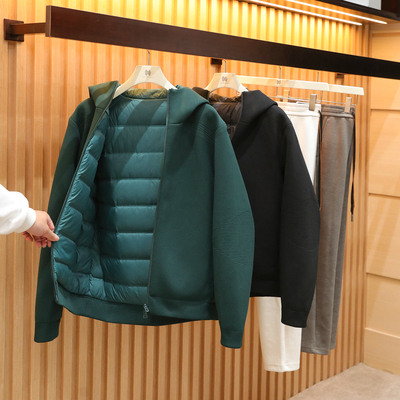 2025冬季新款男士城市户外休闲保暖白鹅绒针织连帽鹅绒服外套1538