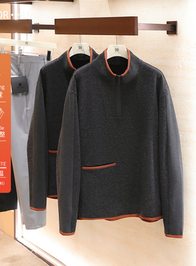 意式奢华2025秋冬季新款男士针织羊毛混纺半拉链立领毛呢外套1386