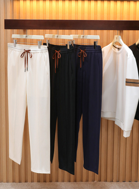 意式奢华2025早秋新款男士商务休闲桑蚕丝天丝混纺空气层卫裤9886