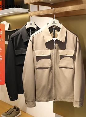 意式奢华2025早春新款男高端商务休闲羊毛混纺衬衫式翻领夹克9777