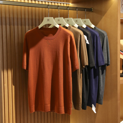 2025夏季新款男士高级感100%绵羊毛透气吸汗圆领针织短袖T恤1031