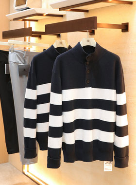 2025秋冬季新款男士叠穿内搭690g100%纯棉半开立领打底针织衫1713