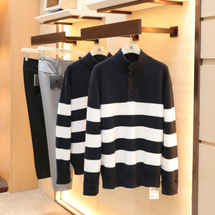 叠穿内搭690g100%纯棉半开立领打底针织衫 男士 1713 新款 2025秋冬季